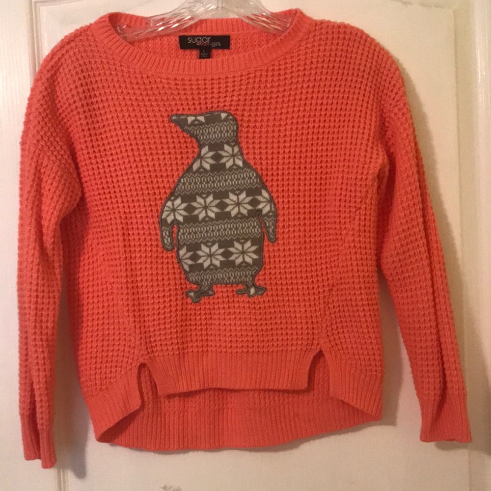 Coral penguin sweater